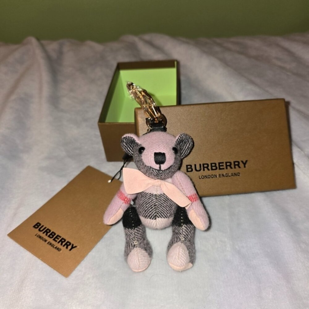 Burberry Cashmere Black and Pink Nova Check Thomas Teddy Bear Keychain Bag Charm